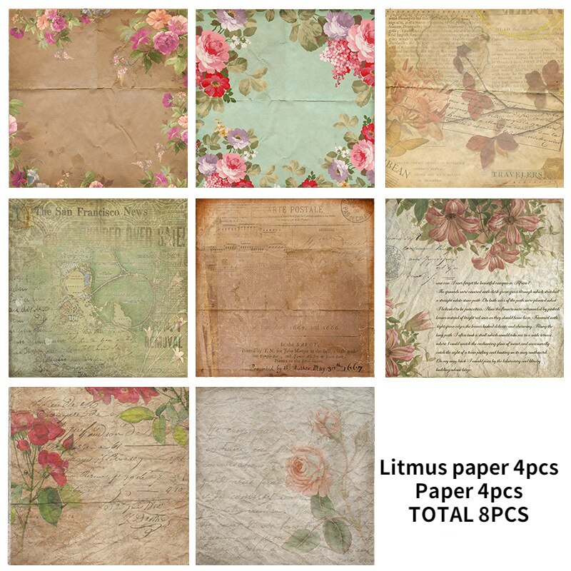 14Cm X 14Cm Chirstmas Retro Plakboek Rijstpapier Bloem Achtergrond Ambacht Diy Papier Junk Journal Scrapbooking Lakmoespapier 8 Stuks