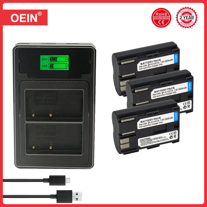 BP-511A BP-511 BP 511 511A BP511 BP511A Batería + LED USB Cargador dual para Canon EOS 40D 300D 5D 20D 30D 50D 10D D60 G6: YELLOW