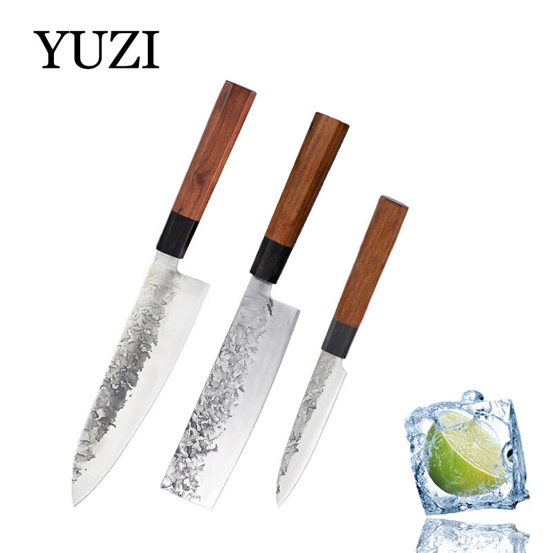 Yuzi Keukenmessen 5Pcs Set Gesmeed Koksmes Set Japanse Kiritsuke Mes Vlees Hakmes Snijden Mes Koken Tool