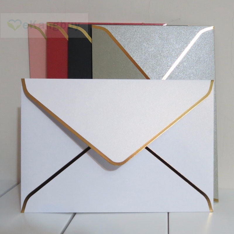 25 stuks 194 x 134mm(7.5 x 5.2 inch) parelkleurige enveloppen met gouden stempel, dikke envelop voor huwelijksuitnodigingen