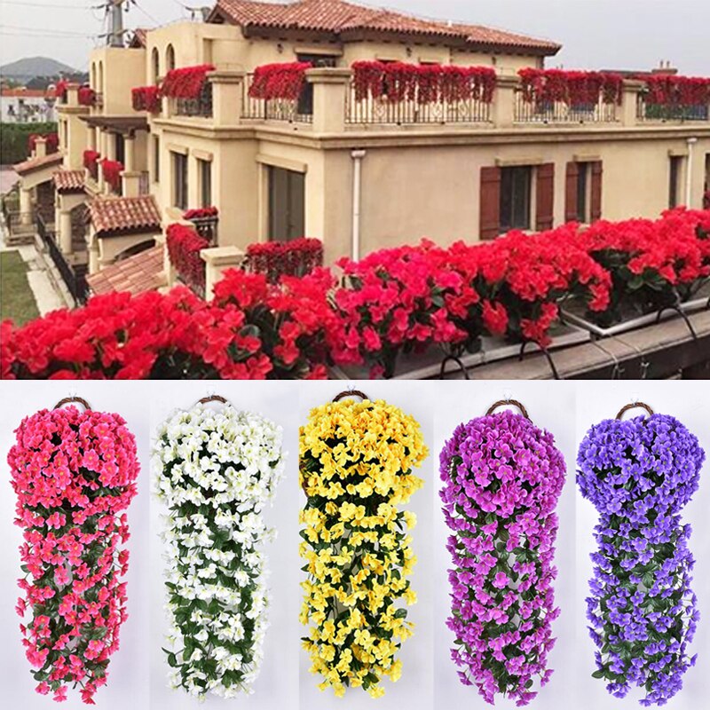 Farverig kunstig silke violet vedbend hænge blomst til krans væghængende plante bryllupsfest hjem have balkon dekoration