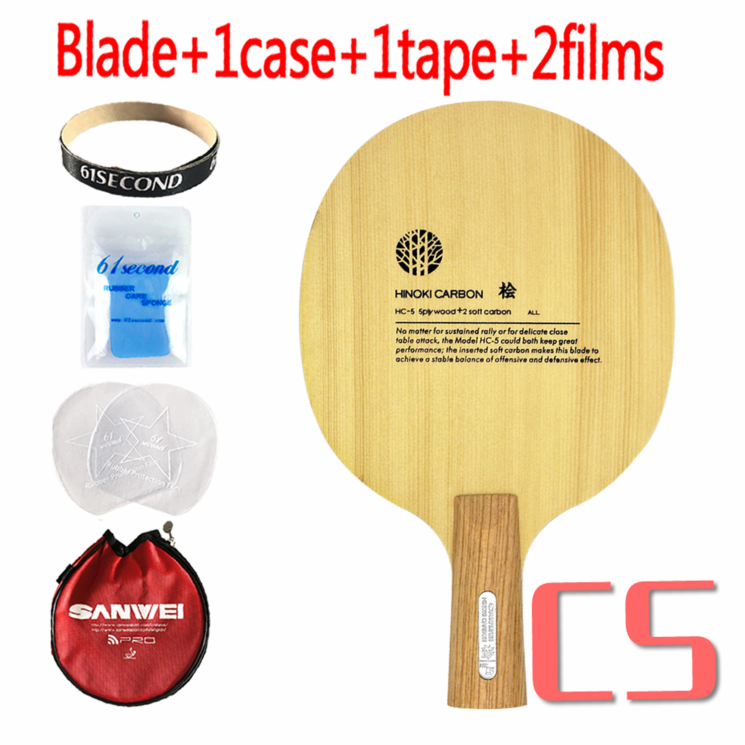 Sanwei HC.5S HC-5S HC 5S HC5S HINOKI Soft-Carbon Table Tennis Blade for PingPong Racket: CS withYRM case