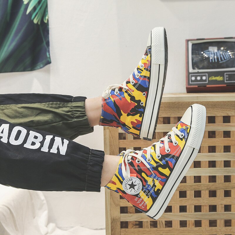 Mam Skateboarding Shoes for Hip Hop,Camouflage Canvas Shoes,Volcano Painting Casual Shoes,,Size 35-44