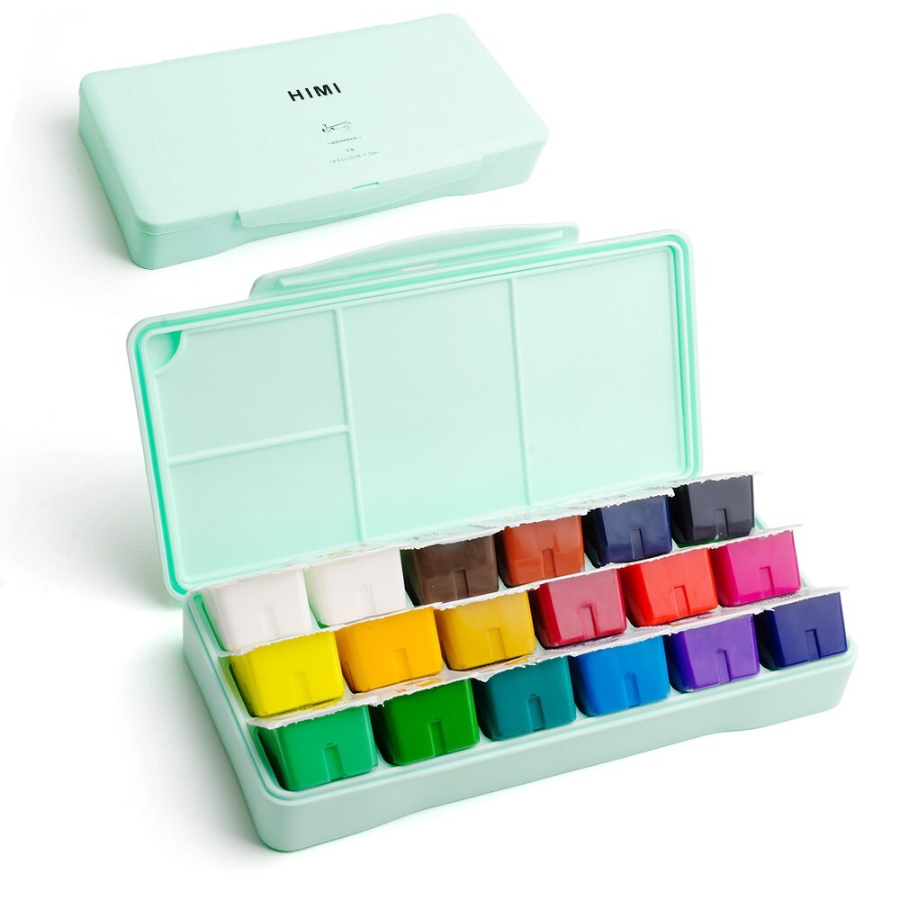 18/24 farver 30ml gouache akvarel maling sæt unikke gelé kop gouache maling til studerende kunstnere forsyninger: 18 farver grøn kasse