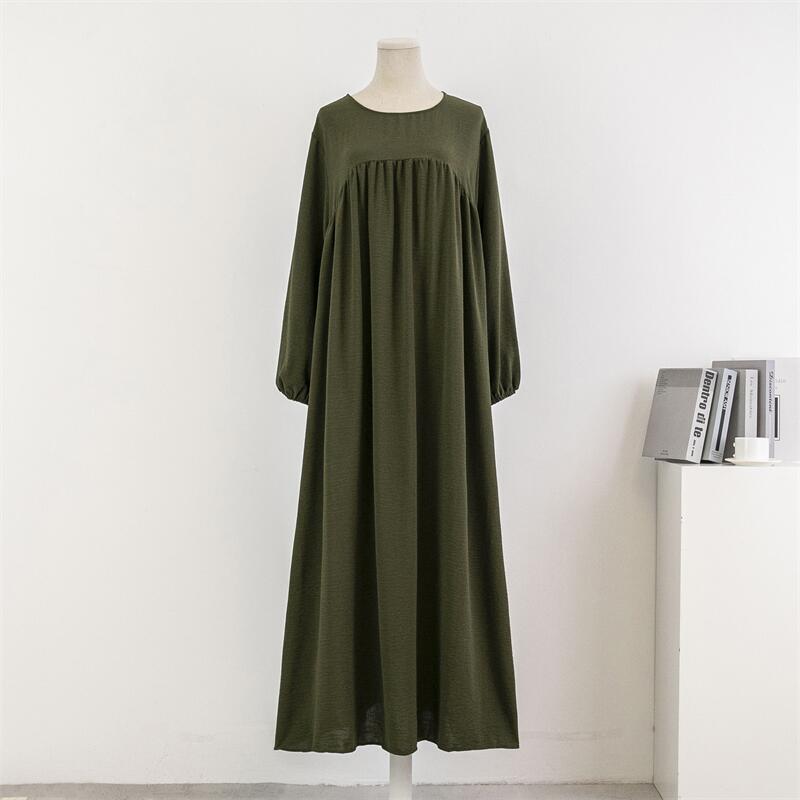 Spirng otoño manga completa Casual vestido de talla grande mujeres Maxi vestidos sueltos Mujer vestidos largos de gran tamaño vestidos ajuste 120KG: XXL / Verde militar
