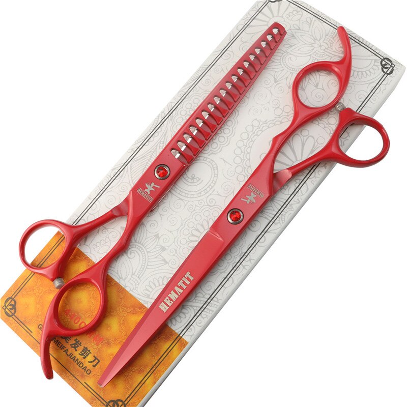 7 inch pink family hairdressing scissors hair scissors Japan 440C cutting and Thinning scissors set: red set