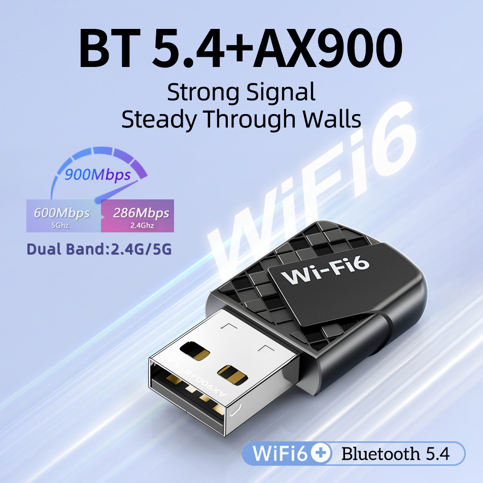 WIFI6 AX900 USB Bluetooth 5.4 Wireless Adapter Dual Band 2.4G&5GHz 900Mbps Network Card Receiver Dongle Driver-free For Win10/11