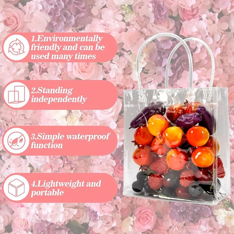 Sacs d'emballage fourre-tout en PVC souple transparent, 10/20/30/50/100 pièces, avec bouton, boucle à main, sac à main en plastique Transparent, sac à cosmétiques