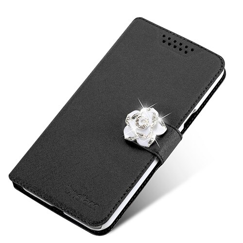 Dneilacc Case For Coque Asus Zenfone 3s Max ZC521TL Cell Phone Cover With Rhinestone Luxury Flower Diamond Phone Bags: Black With Camellia