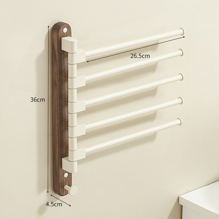 Toallero giratorio de madera de nogal, soporte de pared para baño sin agujeros, toallero de barra múltiple, estante de almacenamiento de toallas para baño: Caqui oscuro