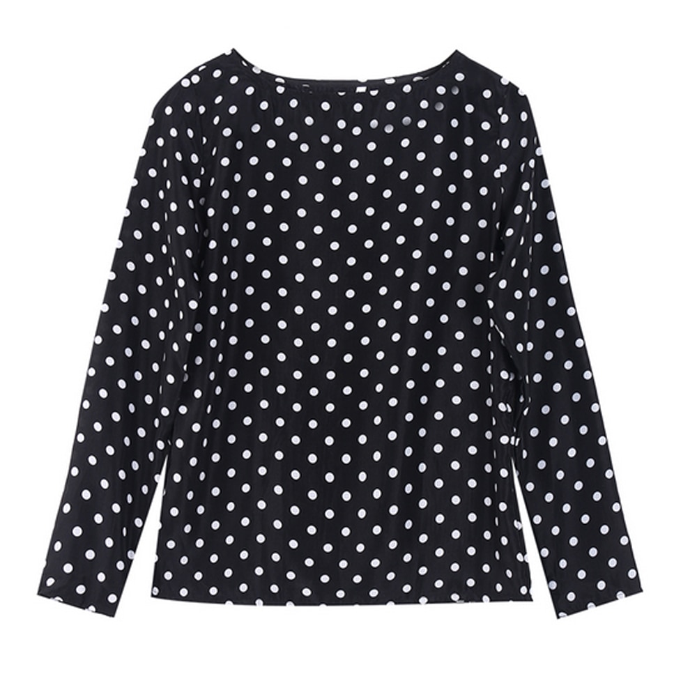 Women Spring Summer Tops Long Sleeve Polka Dot Chiffon Blouse Casual Shirts