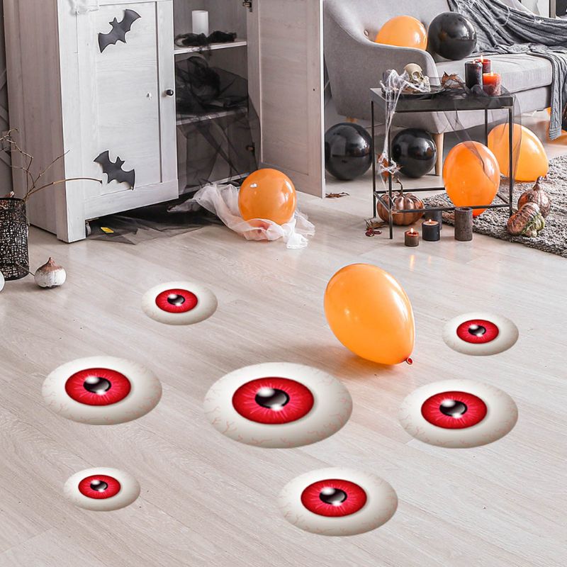 3D Ghost House Stairs Floor Eye Decals Removable Scary Wall Stickers Art Mural Halloween Decorations