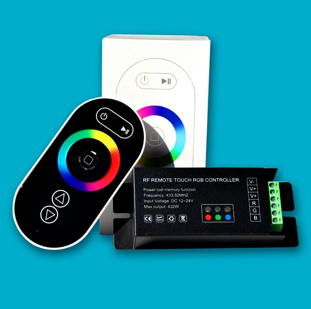 ! RGB LED controller with black RF touch remote;DC12-24V input;6A*3CH output