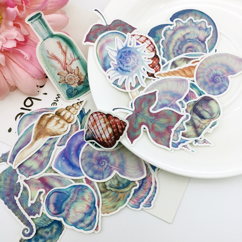 46pcs Cute sea shell Paper Stickers Crafts And Scrapbooking Decorative seashell Sticker DIY Lovely Stationery