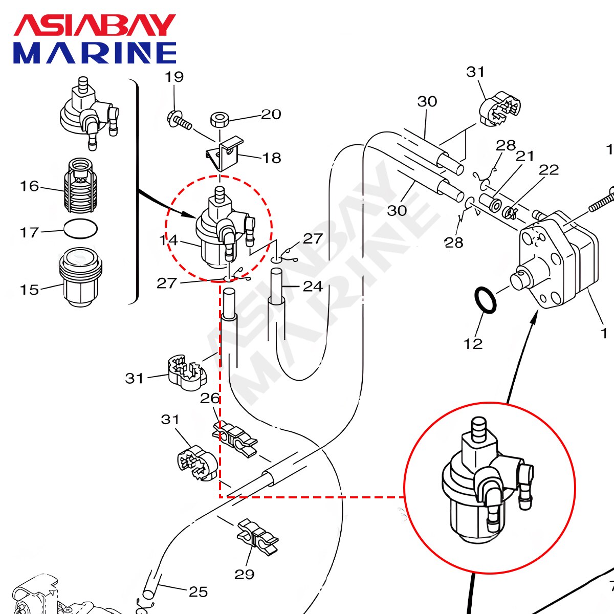 Filtr paliwa do silnika zaburtowego Yamaha 9.9HP 15HP 20HP 25HP 30HP 40HP Yamaha części filtra gazowego silnika okrętowego 61N-24560-00