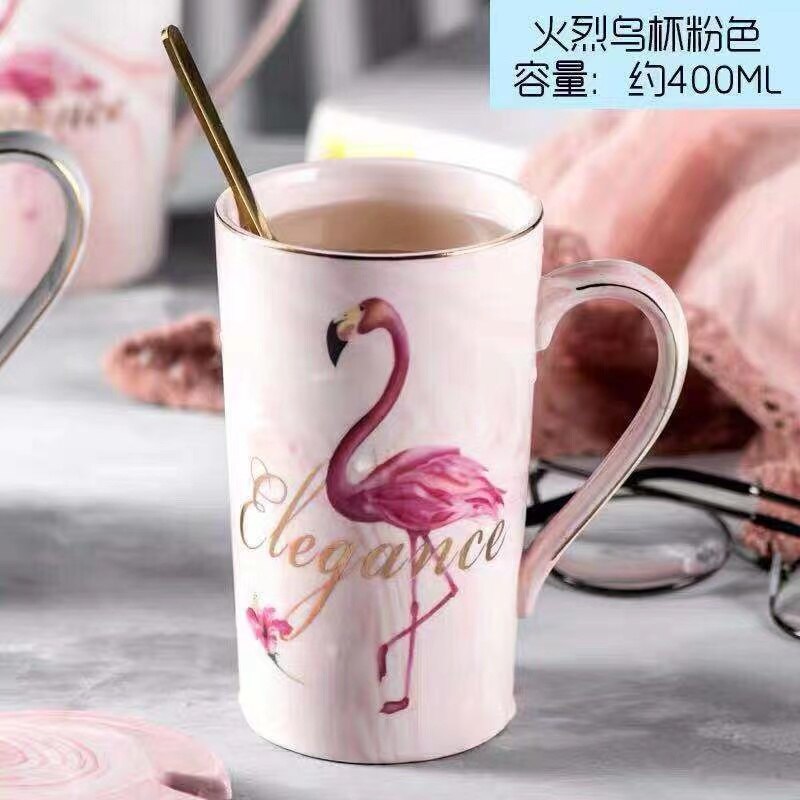 Taza grande de cerámica para café y oficina, tazas de porcelana con flamencos, té, 200-400ML: 02