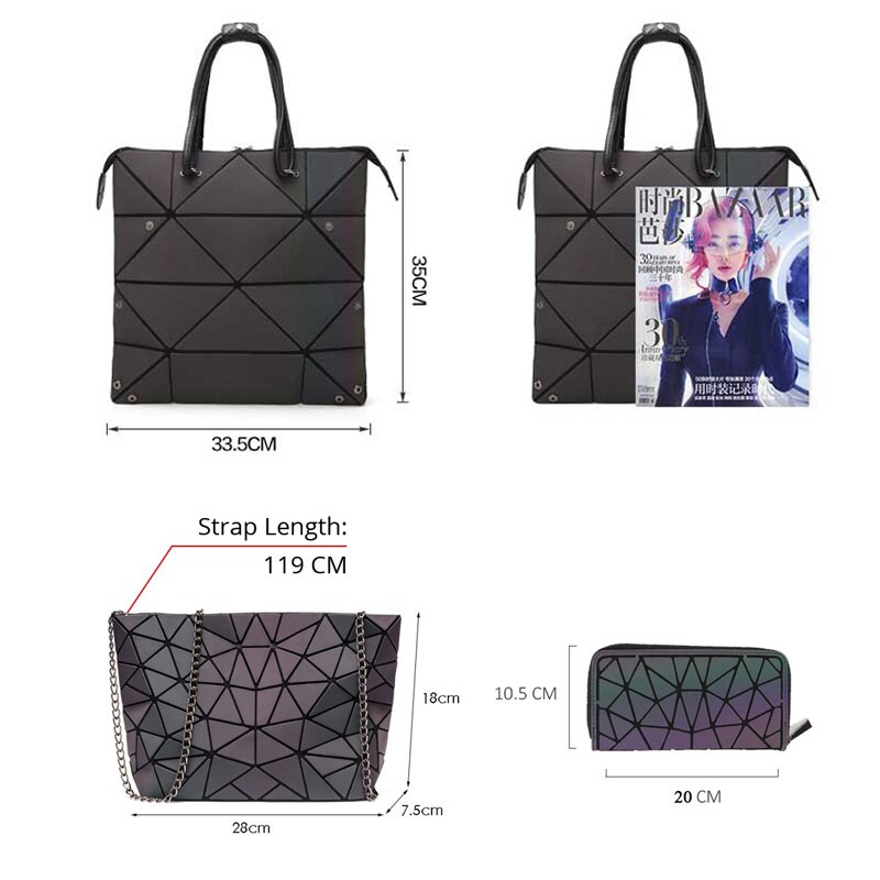 Conjunto luminoso de bolsos cruzados con formas geométricas para mujer, bandolera con cadena para mujer