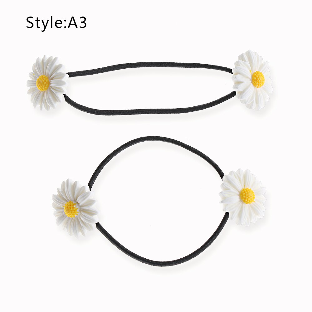 Mini pince à cheveux en forme de marguerite pour filles, 2 pièces, breloques, anneau élastique en forme de fleur, épingles à cheveux, queue de cheval, support pour enfants, accessoires de style: 2Pcs A3