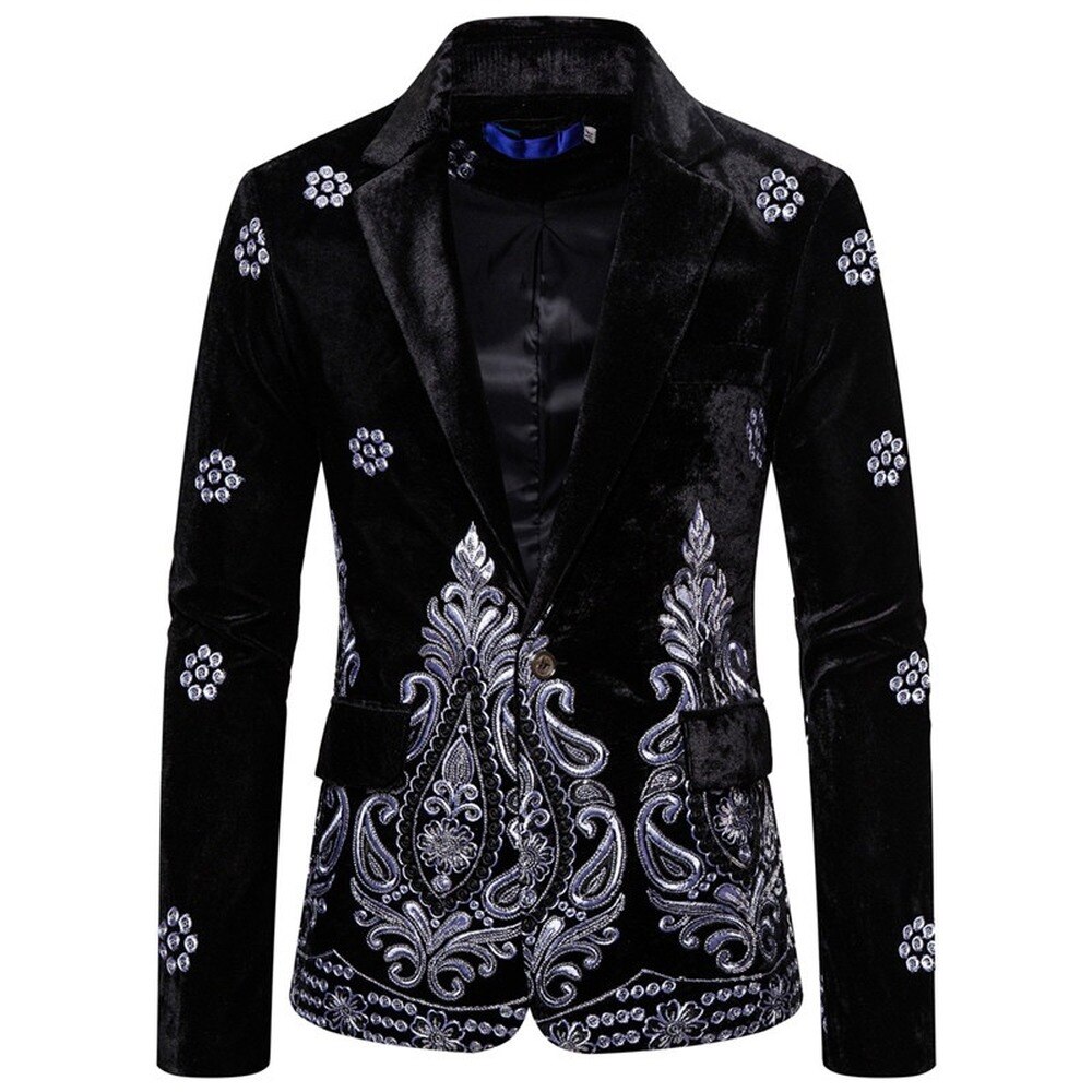 Herrbroderi sammet kavaj kavaj kavaj slim fit lyxrockar ytterkläder företag 3 färger
