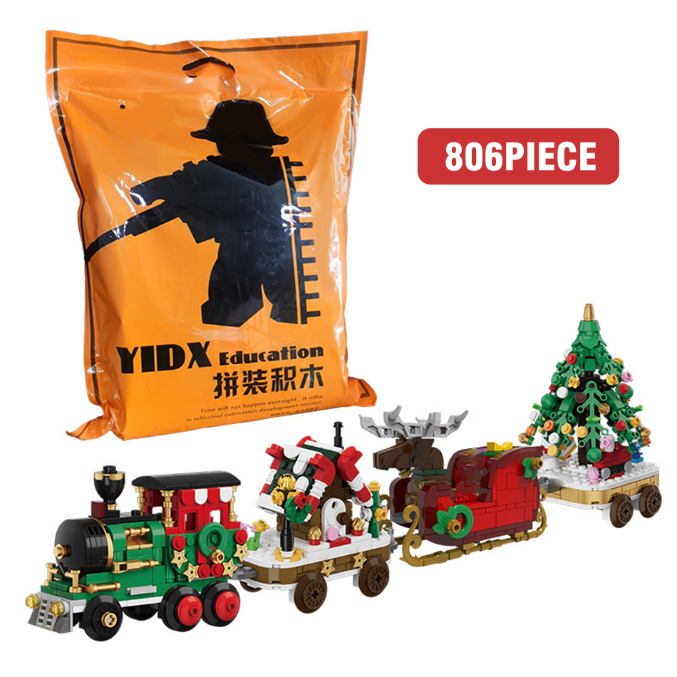 Christmas Micro Building Blocks Train Santa Claus Sleigh Carriage Christmas Tree Assembly Bricks Toys Year Kids: WHITE