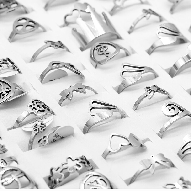 25 Stuks Vrouwen Roestvrij Stalen Ringen Mix Stijl Verzilverd Ring Mode-sieraden