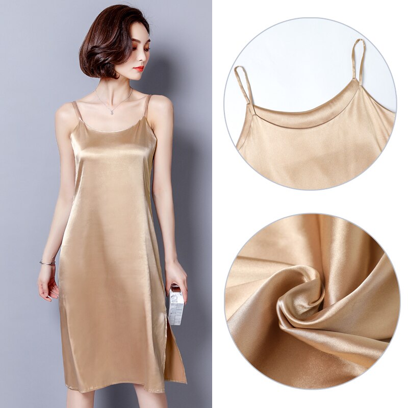 Satin Petticoat Women Dress Full Slips Ladies Sleveeless Summer Camisole Under Dress Underdress Lady M-Xl AD0820