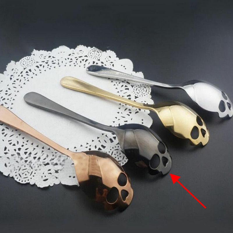 Cuchara de té de calavera de azúcar , cubiertos de acero inoxidable, esqueleto para té y café, 1 pieza: Negro