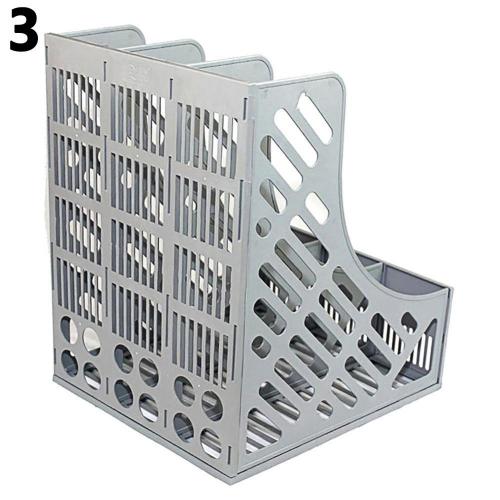 3 Sections Desktop File Racks File Stand Plastic Holder Home Office Document Storage box Desk Organizer: Gray