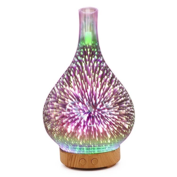 Elektrisk luftfugter stjernestøv olie diffuser glas farverig vase luftfugter hjem 3d mini aromaterapi maskine natlys: Uk
