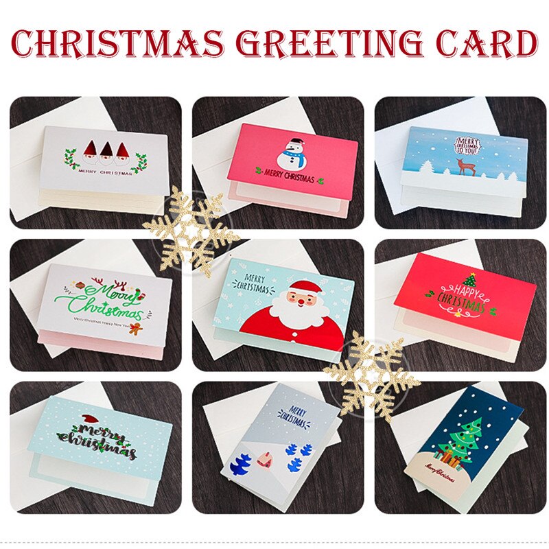 9pcs/set Rectangle Christmas Greeting Card Santa Claus Greeting Small Message Card Writable Card Decoration Thank You Card