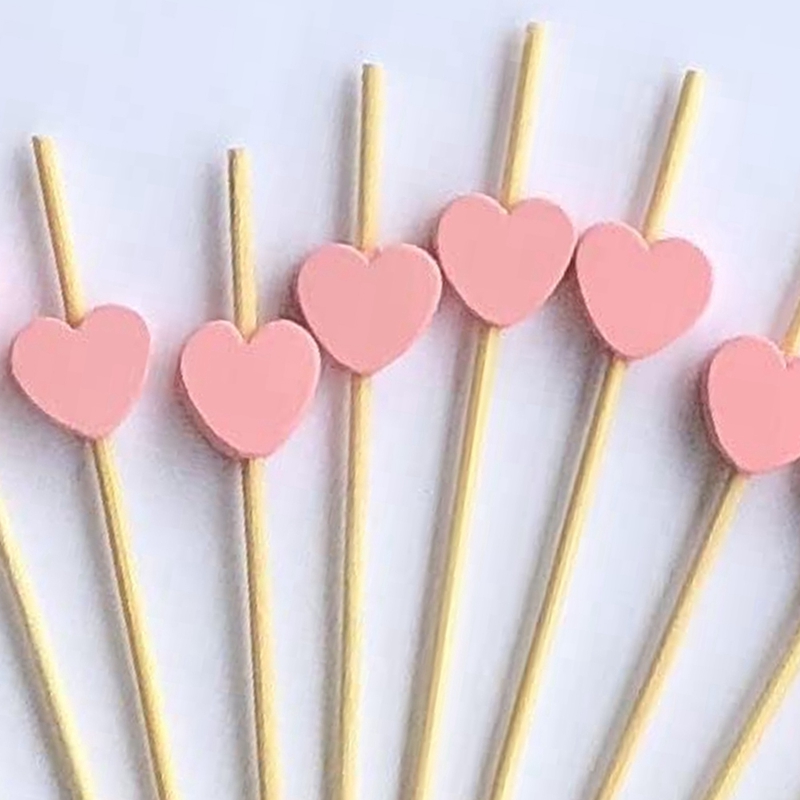 Cocktail Bar, Wooden Toothpicks, Party Supplies, Frilly Finger Food, Fruit Sandwich Snacks-Pink Heart 100 Sticks