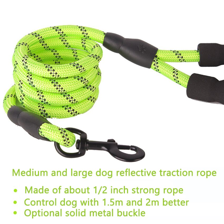 Laisse pour chien en Nylon, corde ronde d'escalade réfléchissante, Durable, 1.5M, petit et moyen gabarit, avec poignée confortable