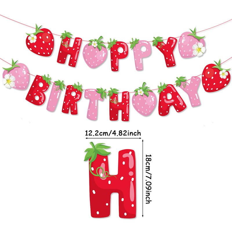 Strawberry Theme Girl's Birthday Party Decoration Disposable Fruit Tableware Tablecloth Balloons Banner Cake Toppers Baby