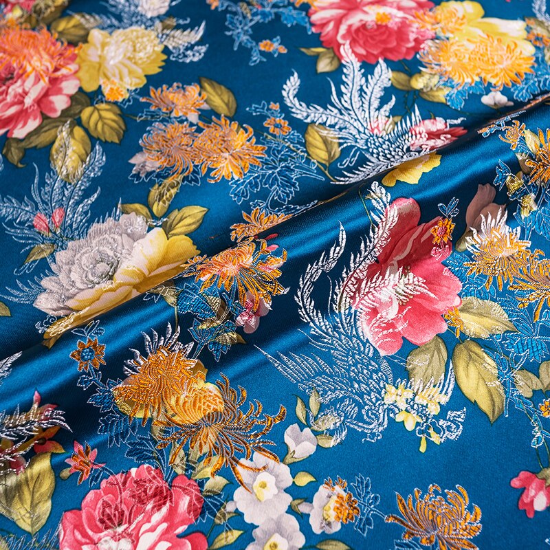 Blomster imitasjon silke damask stoffer brokade jacquard mønster symateriale til cheongsam kimono av diy stoff til kjole: 7