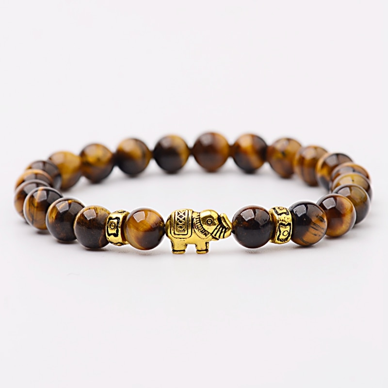 Amader Classic Women's Natural Stone Charm Bracelet Meditation Gold Elephant Beads Bracelets Men Jewelry AB276