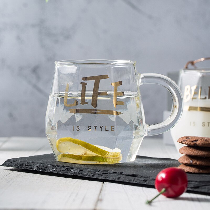 Copa de mampostería, taza de diamante, vaso de vidrio de Borón alto ins, taza de zumo de viento, tazas de cristal, taza de café, vaso de de Navidad: Life diamond cup