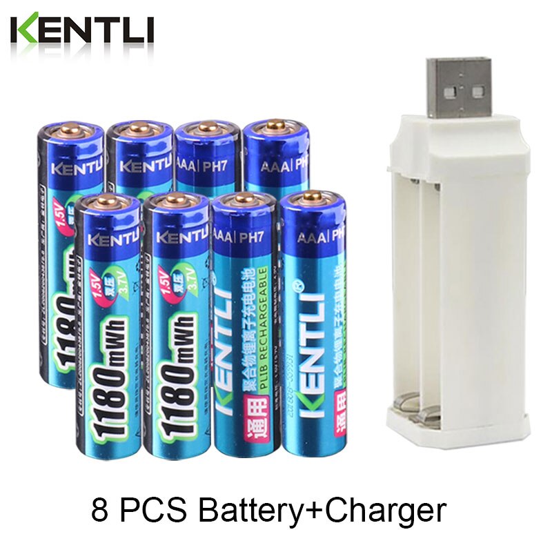 Batería recargable de iones de litio de polímero aaa KENTLI, 1,5 v, 1180mWh, 4 ranuras, cargador de iones de litio: 8 pcs