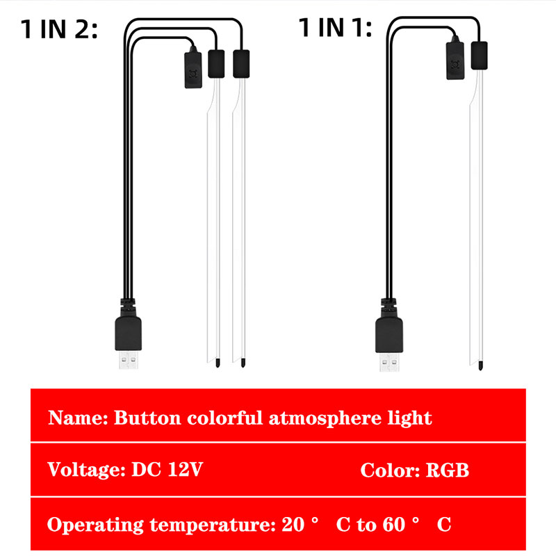 Luces decorativas para Interior de coche, tiras LED RGB de neón, 1/2 en 1, Bluetooth, controlado por aplicación, luces de fibra óptica USB, 12v