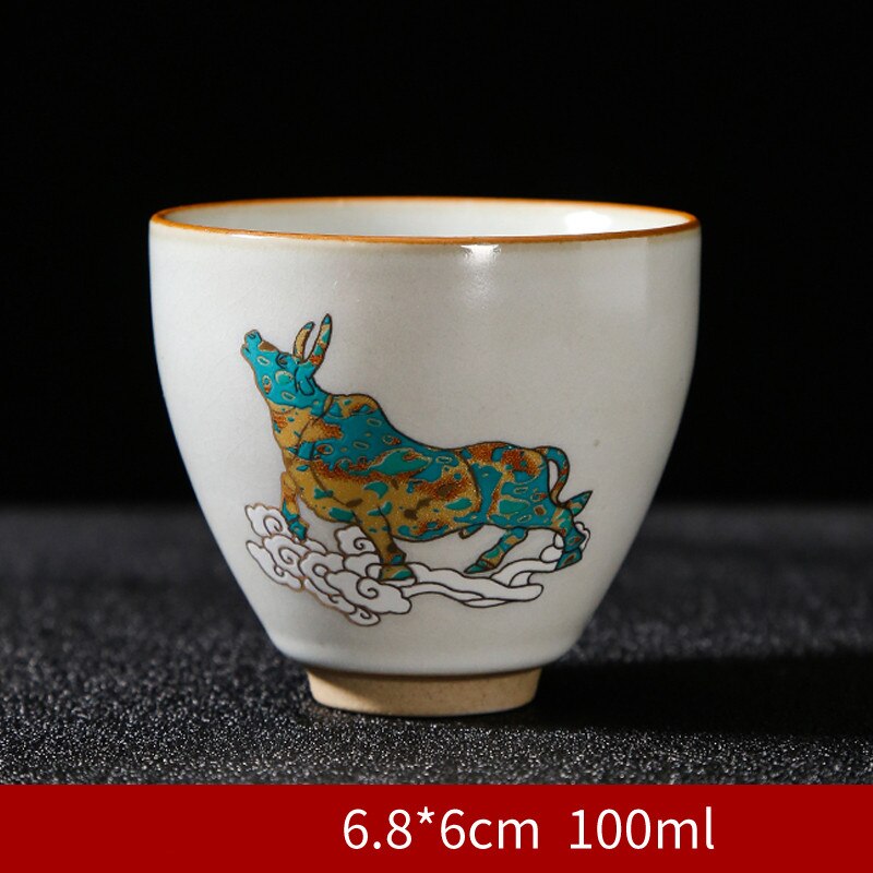Taza de té China pintada a mano, juego de cerámica hecho a mano, taza maestra, tazón de té, taza individual portátil Personal, 4 piezas: J