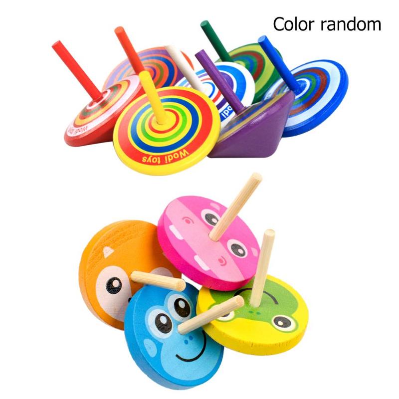 Mini Wooden Spinning Top Toys for Kids Colorful Wooden Funny Clown Gyro Classic Burst Gyroscope Spinning Toy