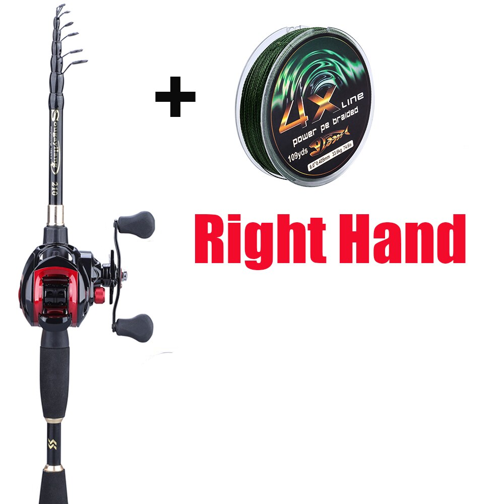 Sougayilang 1.8-2.4m teleskopisk casting fiskeri combo bærbar ultralet stang og fiskehjuls fiskegrej med 7.1:1 gearforhold: Rød / 2.4 m