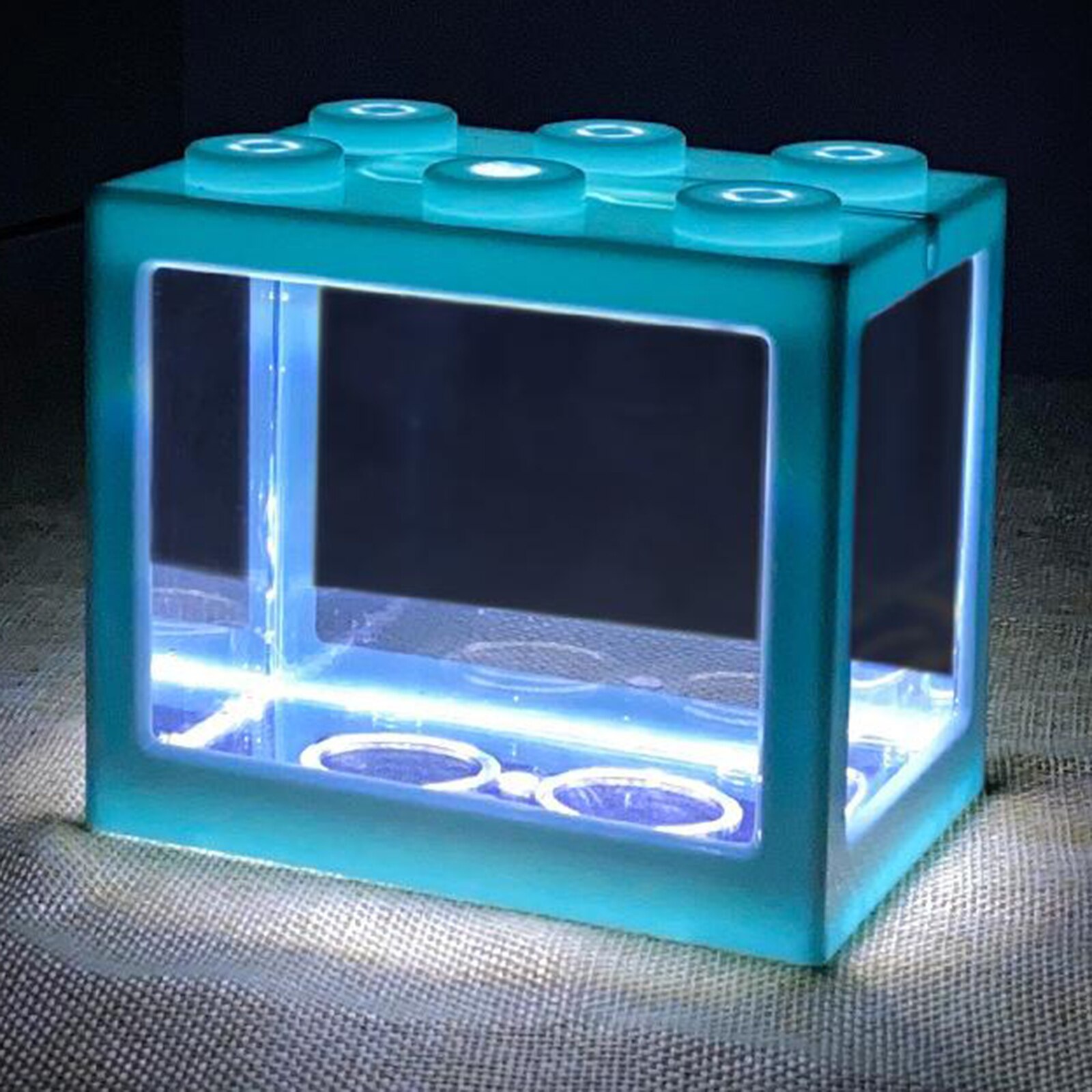 Mini Aquarium USB Fish Tank With LED Lamp Light Betta Fish Fighting Box: Blue