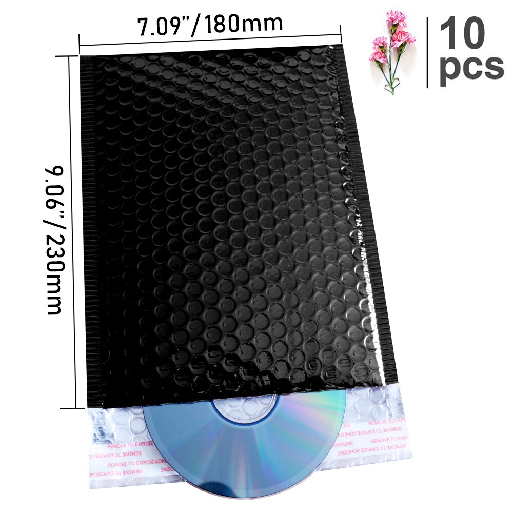 Schnelle Mailer Helle Schwarz Aluminium Folie Mailer Umschlag Wasserdichte Verpackung umschlag Gepolsterte Taschen blasiert Mailer: 180x230mm-10 Stücke