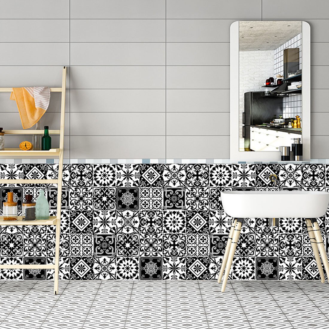 Moderne flise klistermærker selvklæbende væg mosaik tapet vandtætte klistermærker til badeværelse diy væg klistermærker køkken vægindretning