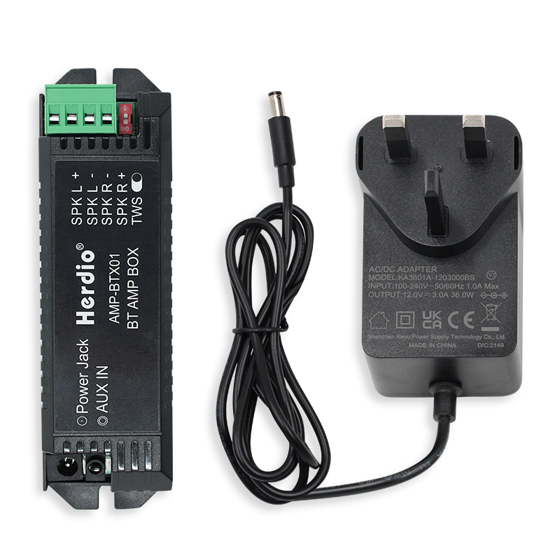 Herdio 12V3A EU/US/UK/AU Power Adapter Stereo Receiver Bluetooth Amplifier Box For Bluetooth Ceiling Speaker Office Home: black