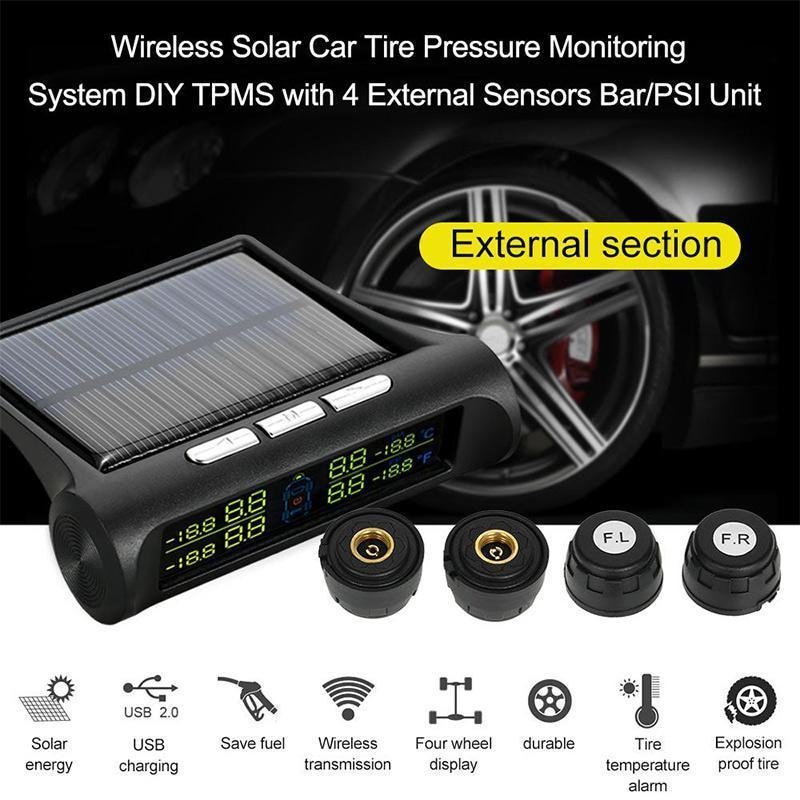 Smart Car Tyre Pressure Monitoring System Solar Power Digital LCD Display Auto Security Alarm Systems Tyre Pressure
