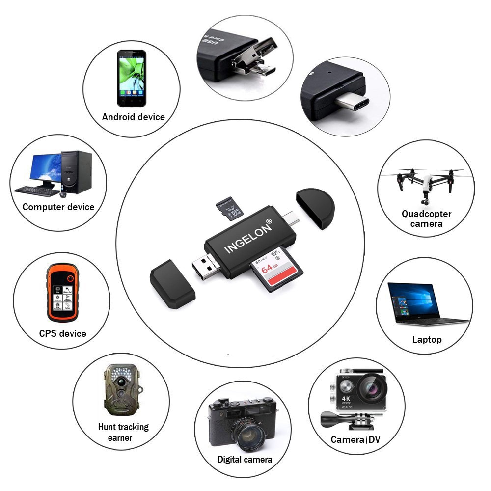 Ingelon universell kortläsare usb c otg tf sd-kortläsare microsd mmc android datorförlängningsadapter för kamera sd-läsare