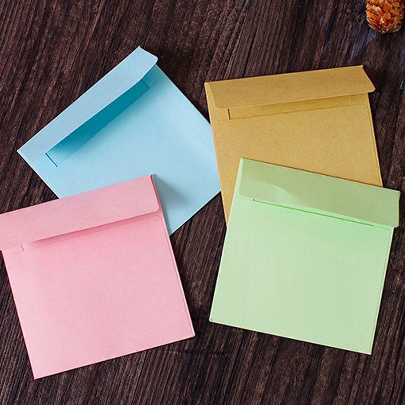 Mini envelopes de papel quadrados coloridos, 10x10cm, para felicitações, envelopes de papel, 10 peças