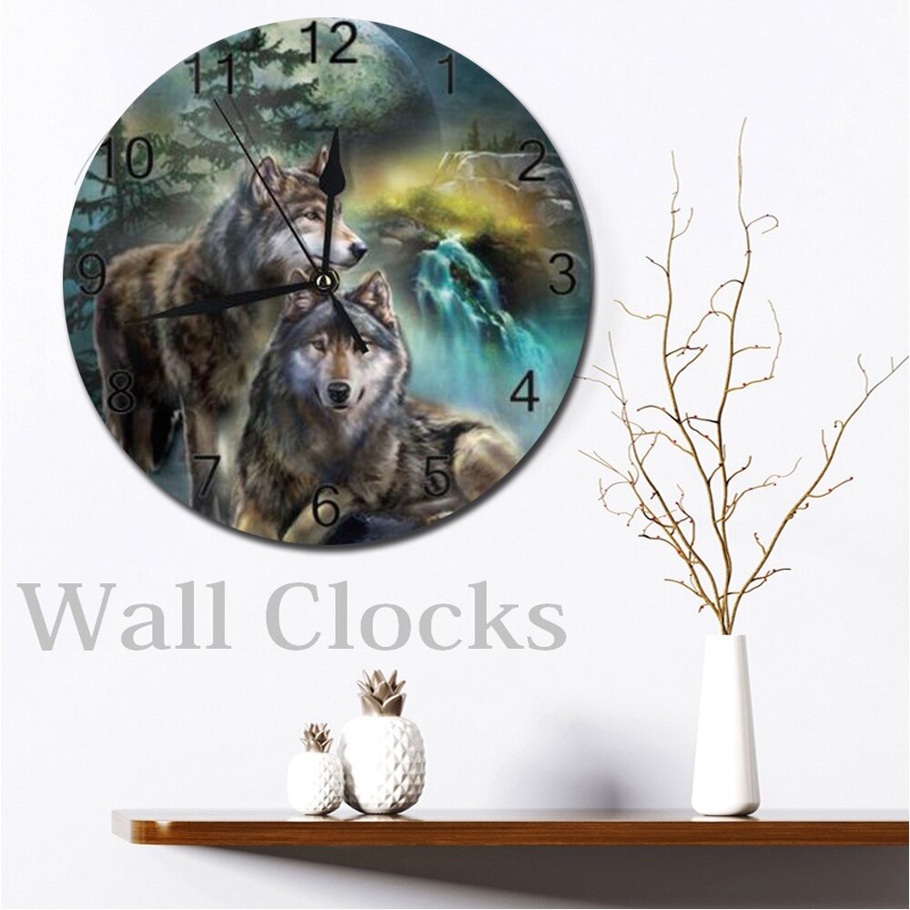 Wolf Wall Clocks Numeral Digital Dial Mute No Ticking Slient Battery Operated Kitchen Clocks Kitchen Wall Decor for Livingroom