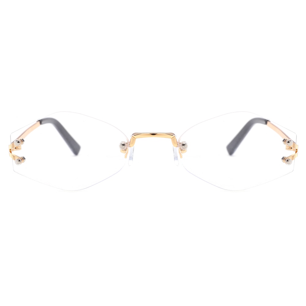 Peekaboo clear lens rimless eye glasses small frames for women gold polygon eyeglasses frames for men decorative rhombus